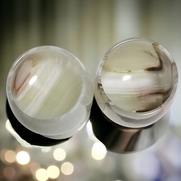 Vintage Onyx Marble Natural Stone Wine Glass Goblets- Set of Two - Picture 3 of 16